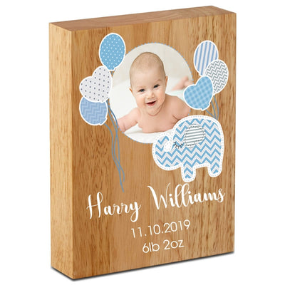 Personalised New Baby Boy Wooden Photo Block